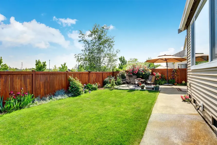 A plain backyard with a simple lawn before using the Garderly AI designer.